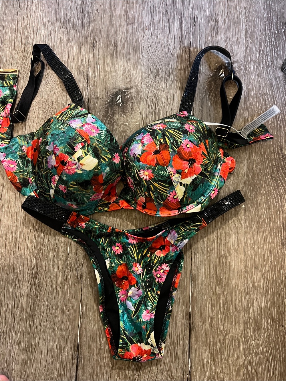 Victoria's Secret Floral Bikini Top in Black, Pink & Green